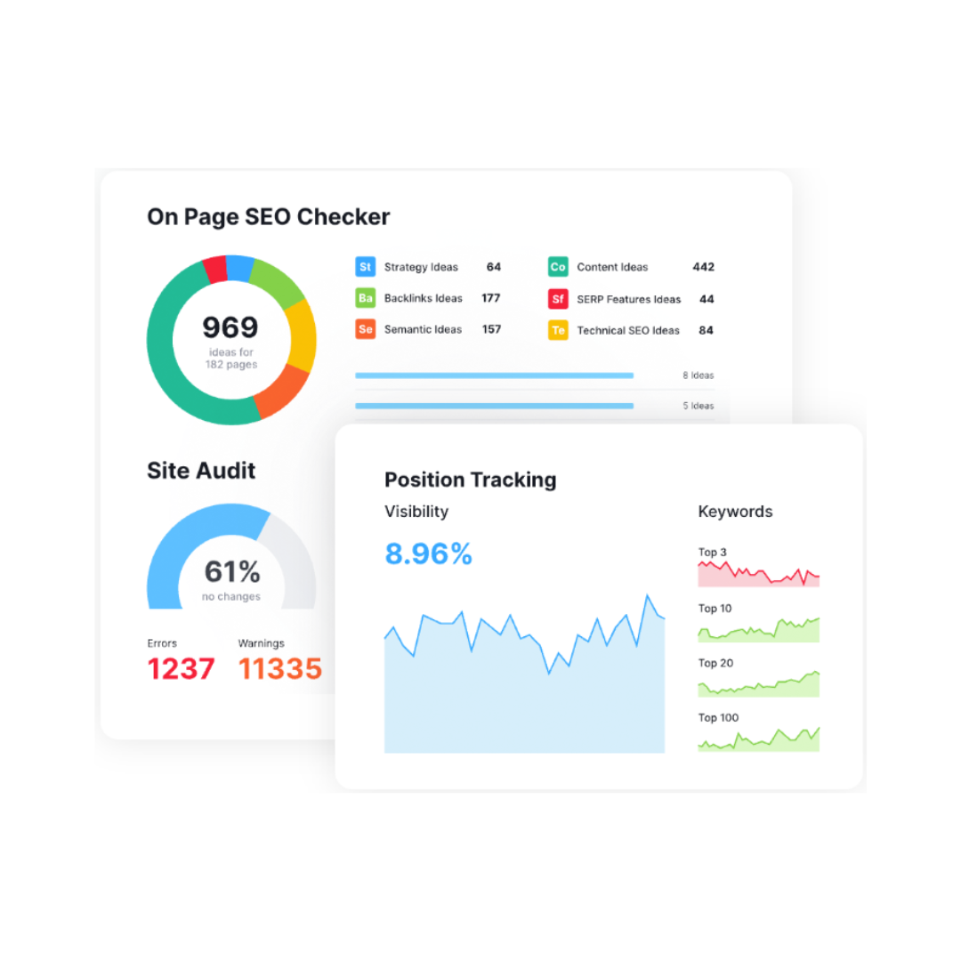 Graphique avec des indicateurs du référencement naturel seo