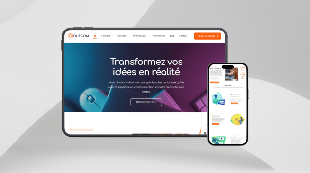 Mockup d'un site vitrine et e-commerce d'une agence de communication - Outcom