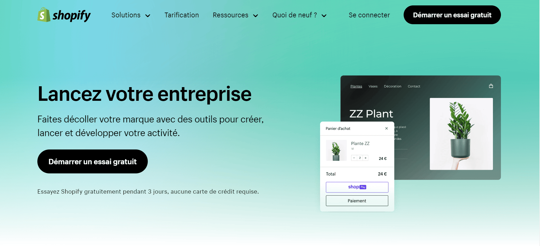 Capture d'écran du site de Shopify