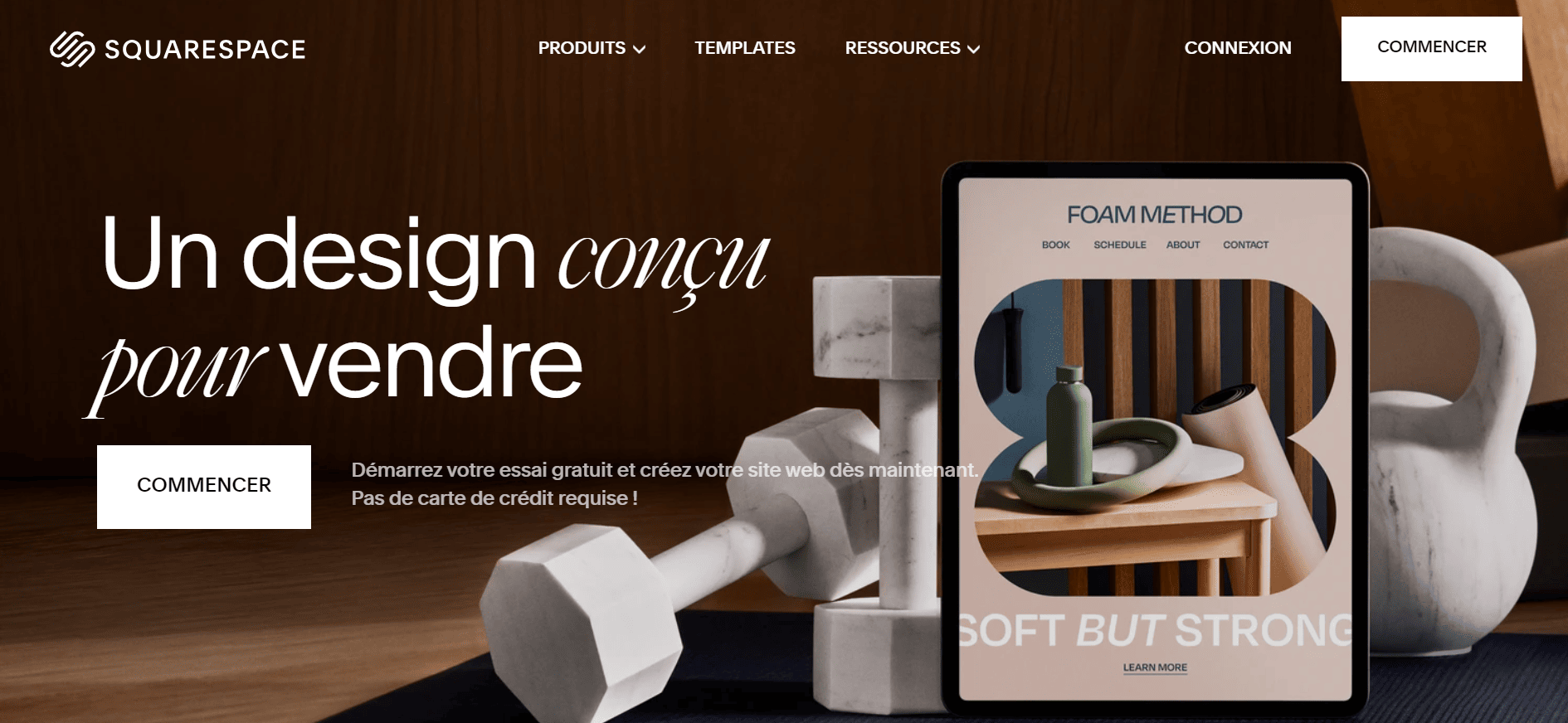 Capture d'écran du site de Squarespace