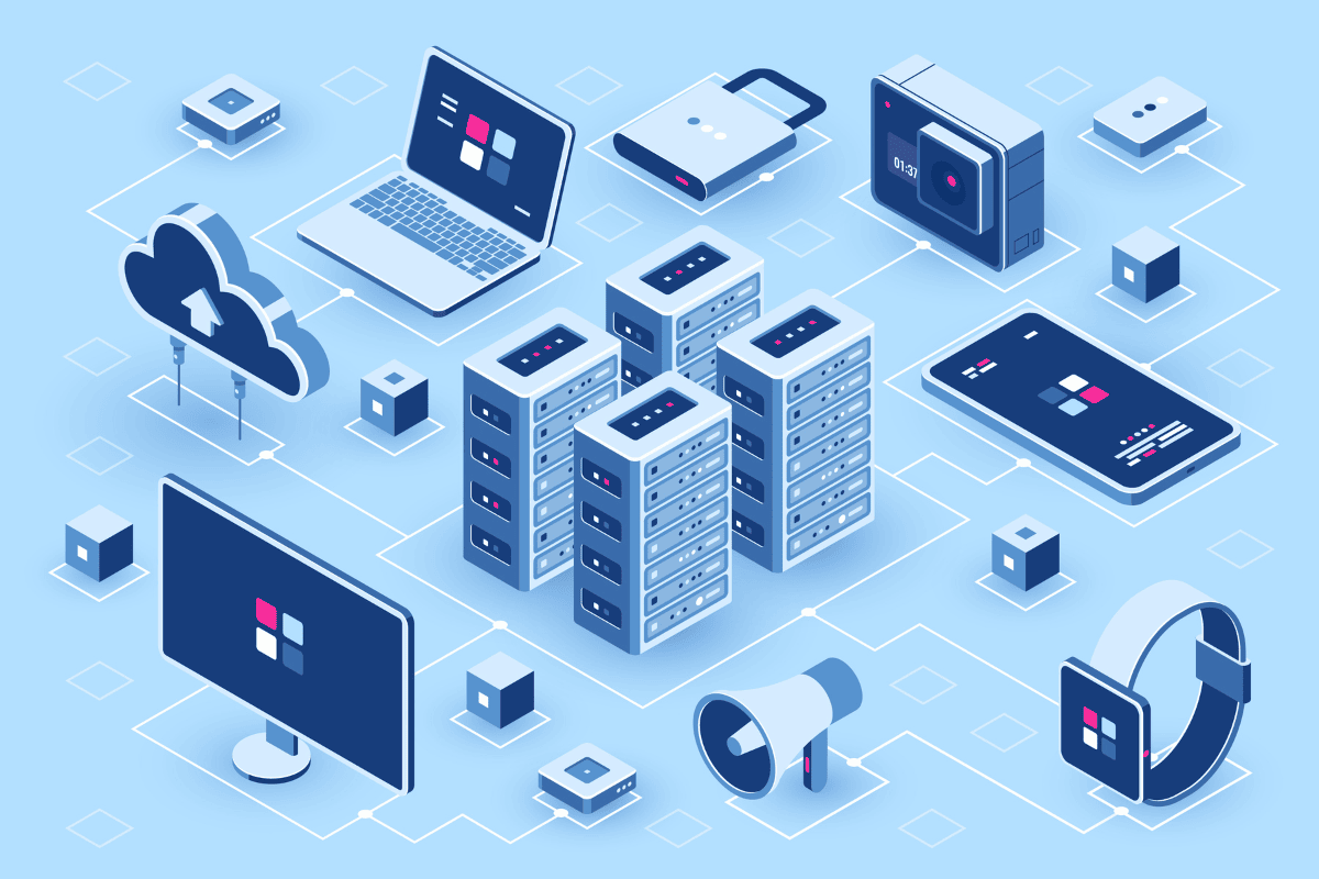 Datacenter avec des ordinateurs connectés