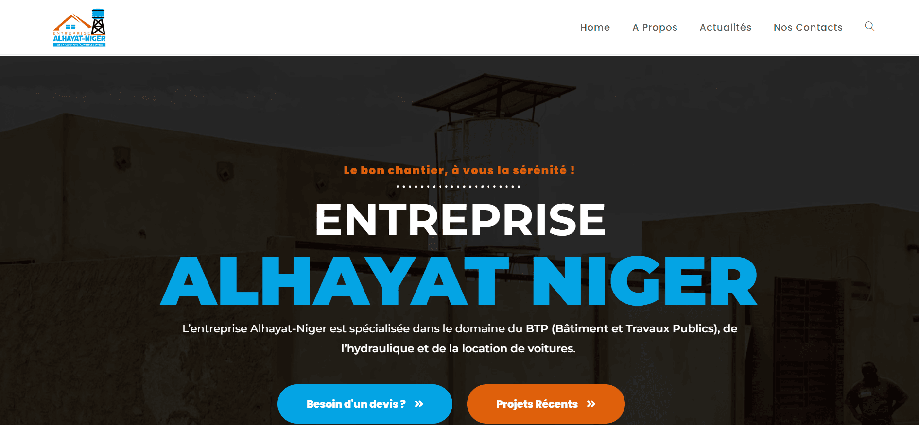 Capture d'écran du site d'entreprise Al Hayat Niger