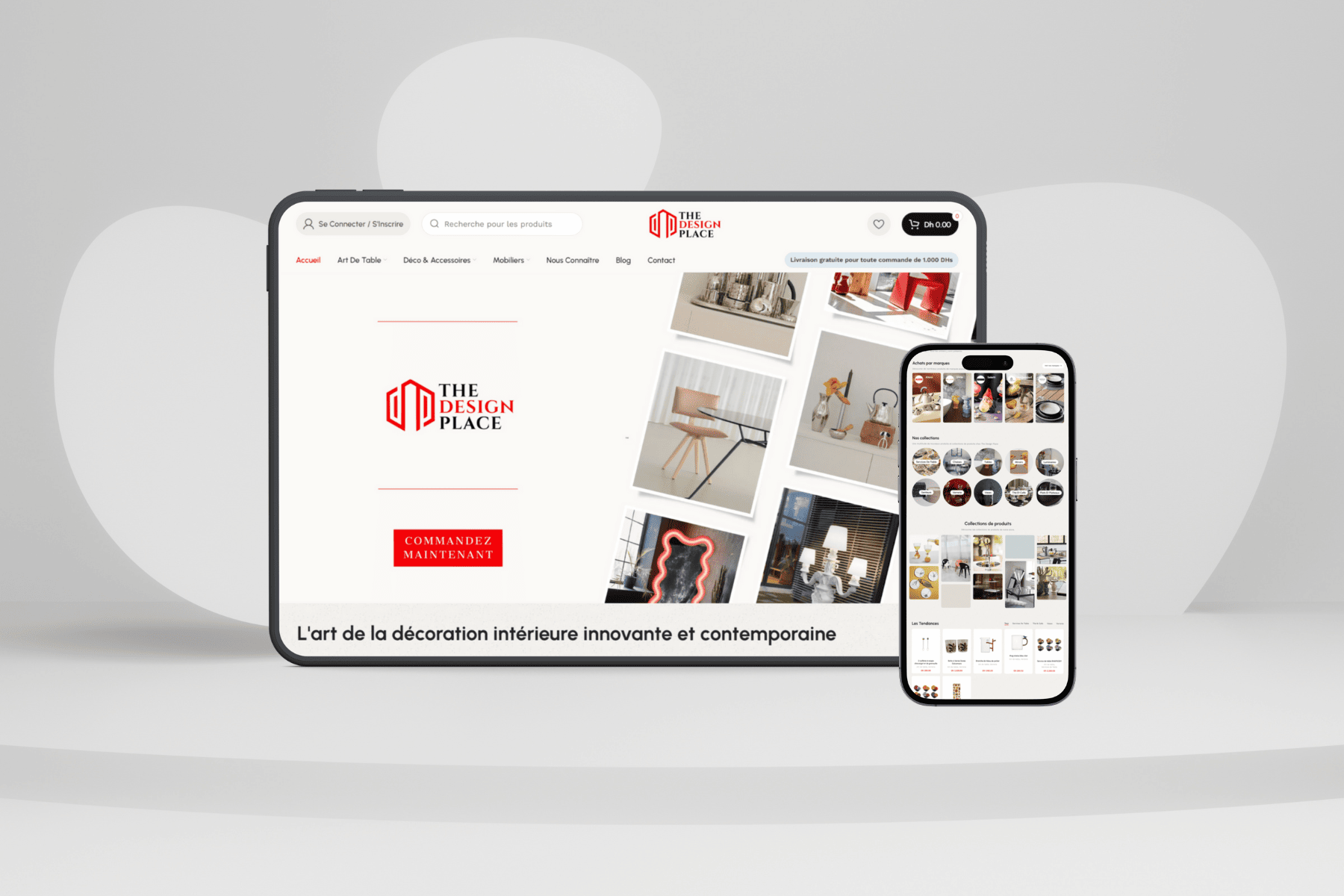 Mockup d'un site e-commerce pour une boutique de décoration intérieure à Casablanca - The Design Place